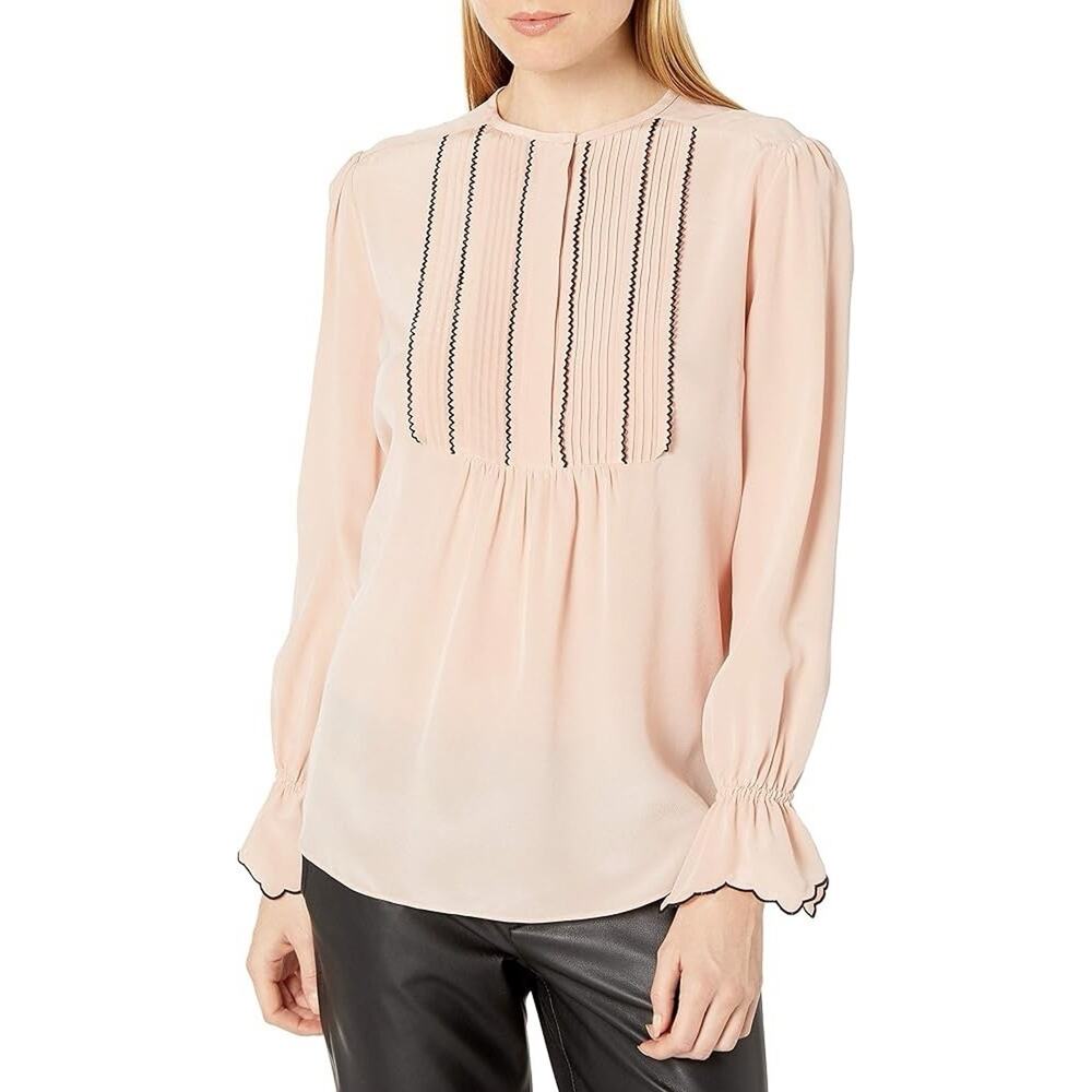 100% Silk Blush Pink Retro Blouse Vintage Style Victorian Rachel Zoe Boho Size 4